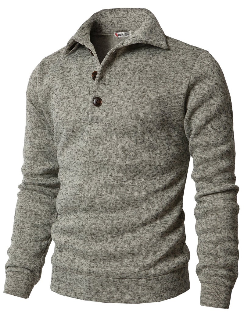 H2H Mens Casual Sweater Shawl Collar Regular fit Fall Freece Pullover Oatmeal US M/Asia L (CMTTL091) - Image 1